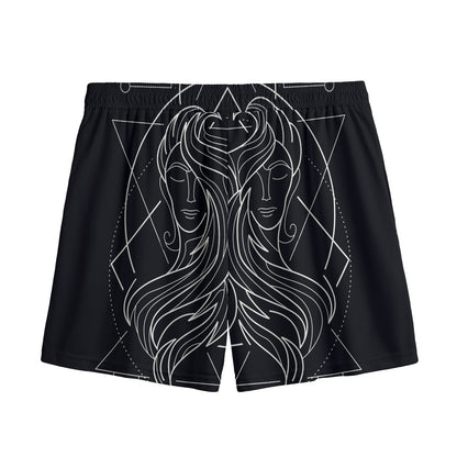 Black And White Gemini Sign Print Mesh Shorts