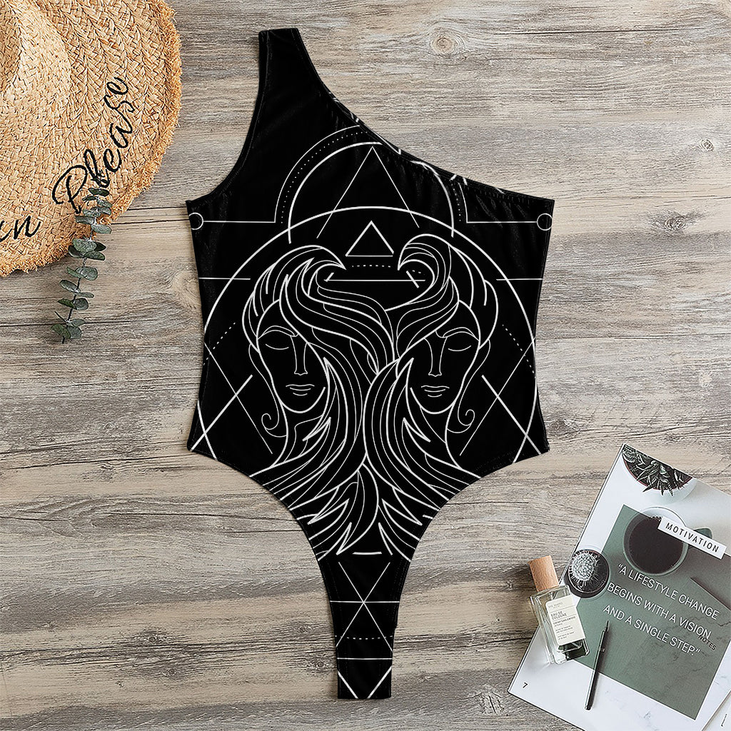 Black And White Gemini Sign Print One Shoulder Bodysuit