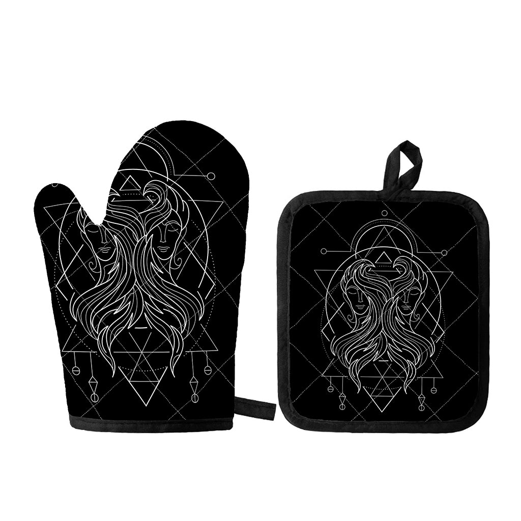 Black And White Gemini Sign Print Oven Mitt And Pot Holder Set