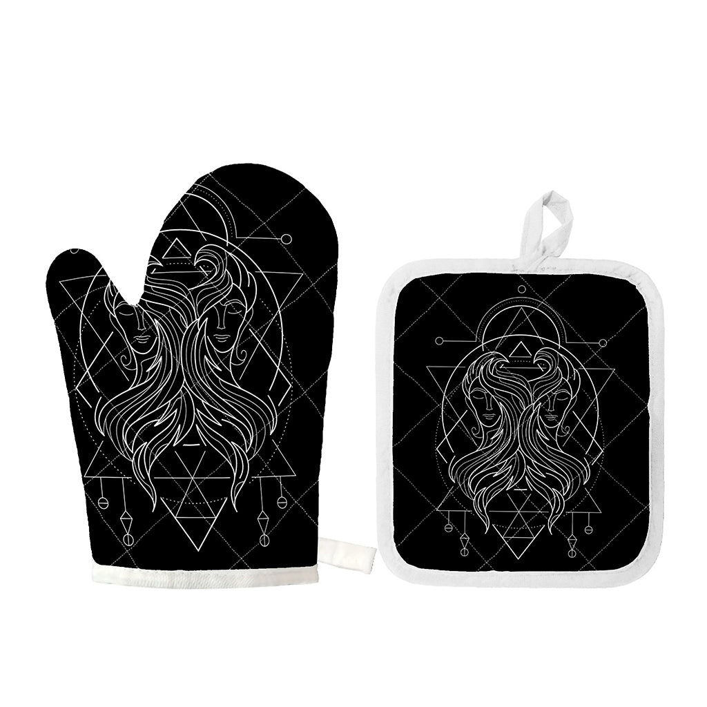 Black And White Gemini Sign Print Oven Mitt And Pot Holder Set