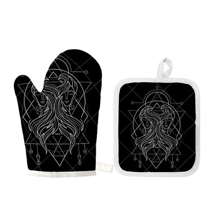 Black And White Gemini Sign Print Oven Mitt And Pot Holder Set