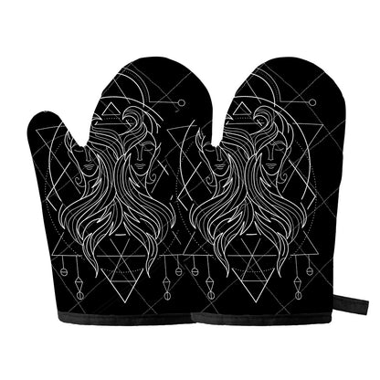 Black And White Gemini Sign Print Oven Mitts