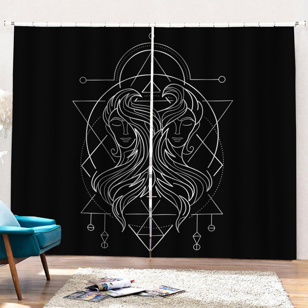 Black And White Gemini Sign Print Pencil Pleat Curtains