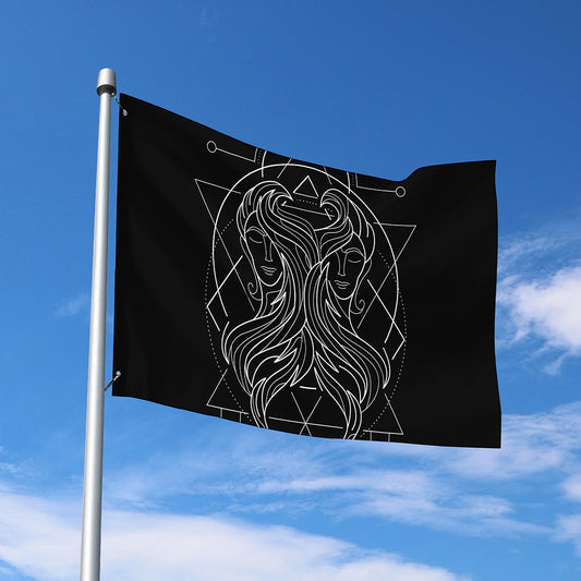 Black And White Gemini Sign Print Polyester Flag