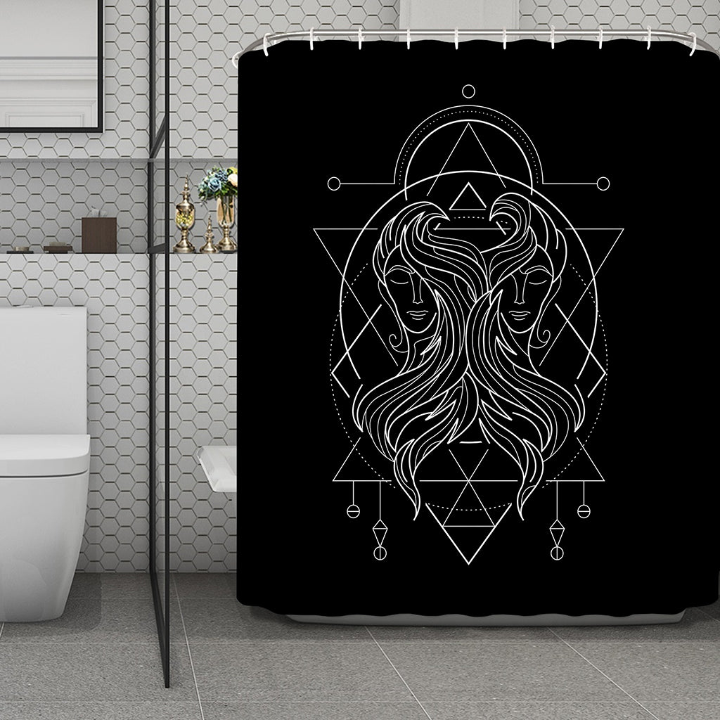 Black And White Gemini Sign Print Polyester Shower Curtain