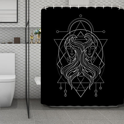 Black And White Gemini Sign Print Polyester Shower Curtain
