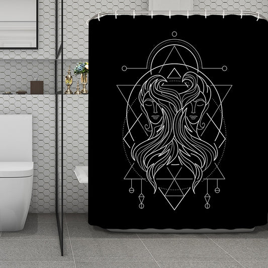 Black And White Gemini Sign Print Polyester Shower Curtain