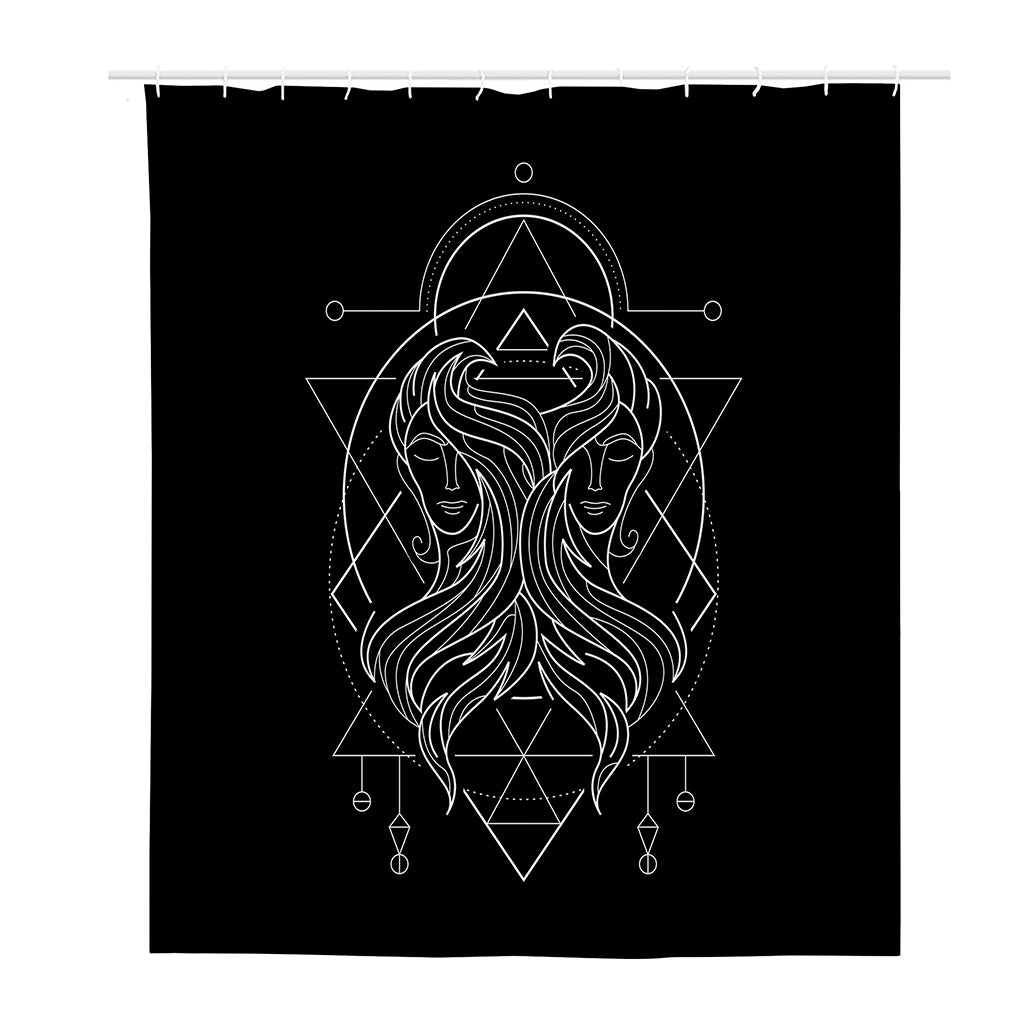 Black And White Gemini Sign Print Polyester Shower Curtain