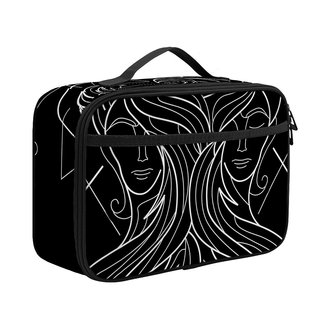 Black And White Gemini Sign Print Portable Lunch Bag