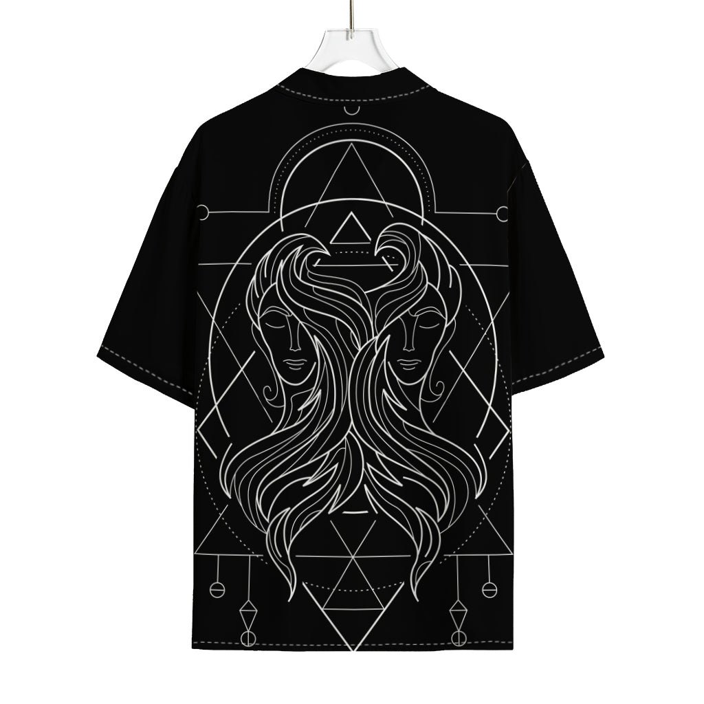 Black And White Gemini Sign Print Rayon Hawaiian Shirt