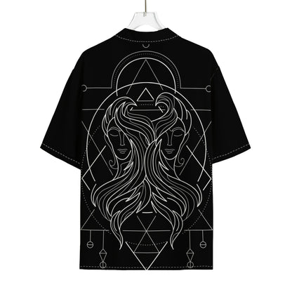 Black And White Gemini Sign Print Rayon Hawaiian Shirt