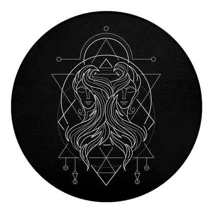 Black And White Gemini Sign Print Round Blanket
