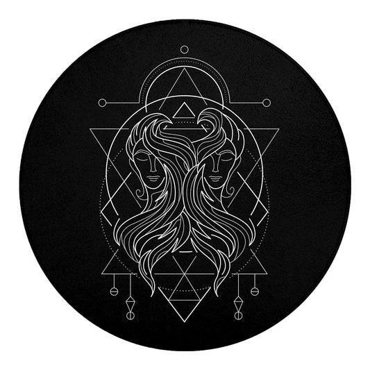 Black And White Gemini Sign Print Round Blanket