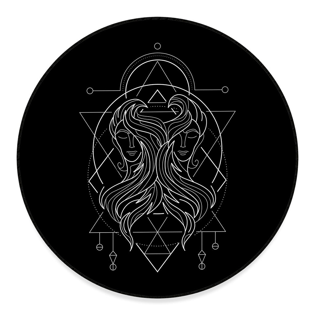 Black And White Gemini Sign Print Round Floor Mat