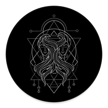 Black And White Gemini Sign Print Round Floor Mat