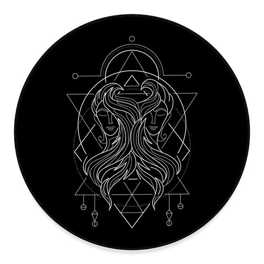 Black And White Gemini Sign Print Round Floor Mat