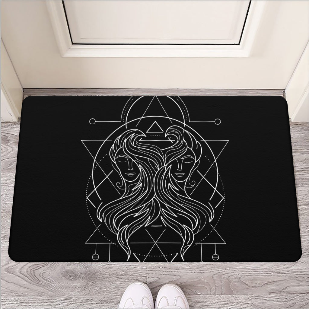 Black And White Gemini Sign Print Rubber Doormat