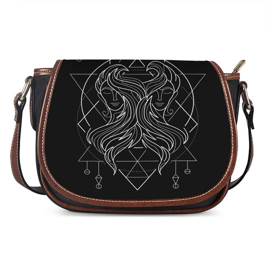 Black And White Gemini Sign Print Saddle Bag