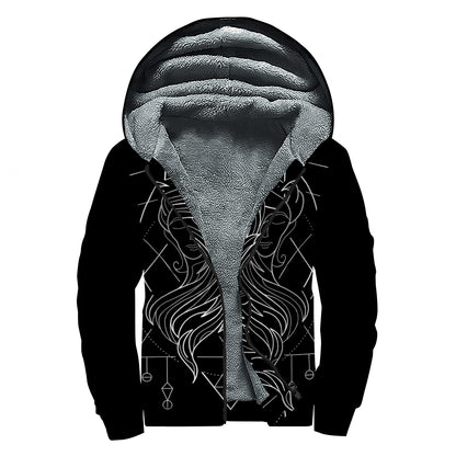 Black And White Gemini Sign Print Sherpa Lined Zip Up Hoodie