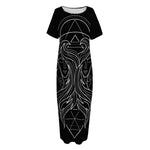 Black And White Gemini Sign Print Short Sleeve Long Nightdress