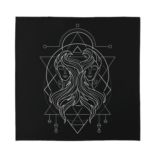 Black And White Gemini Sign Print Silk Bandana