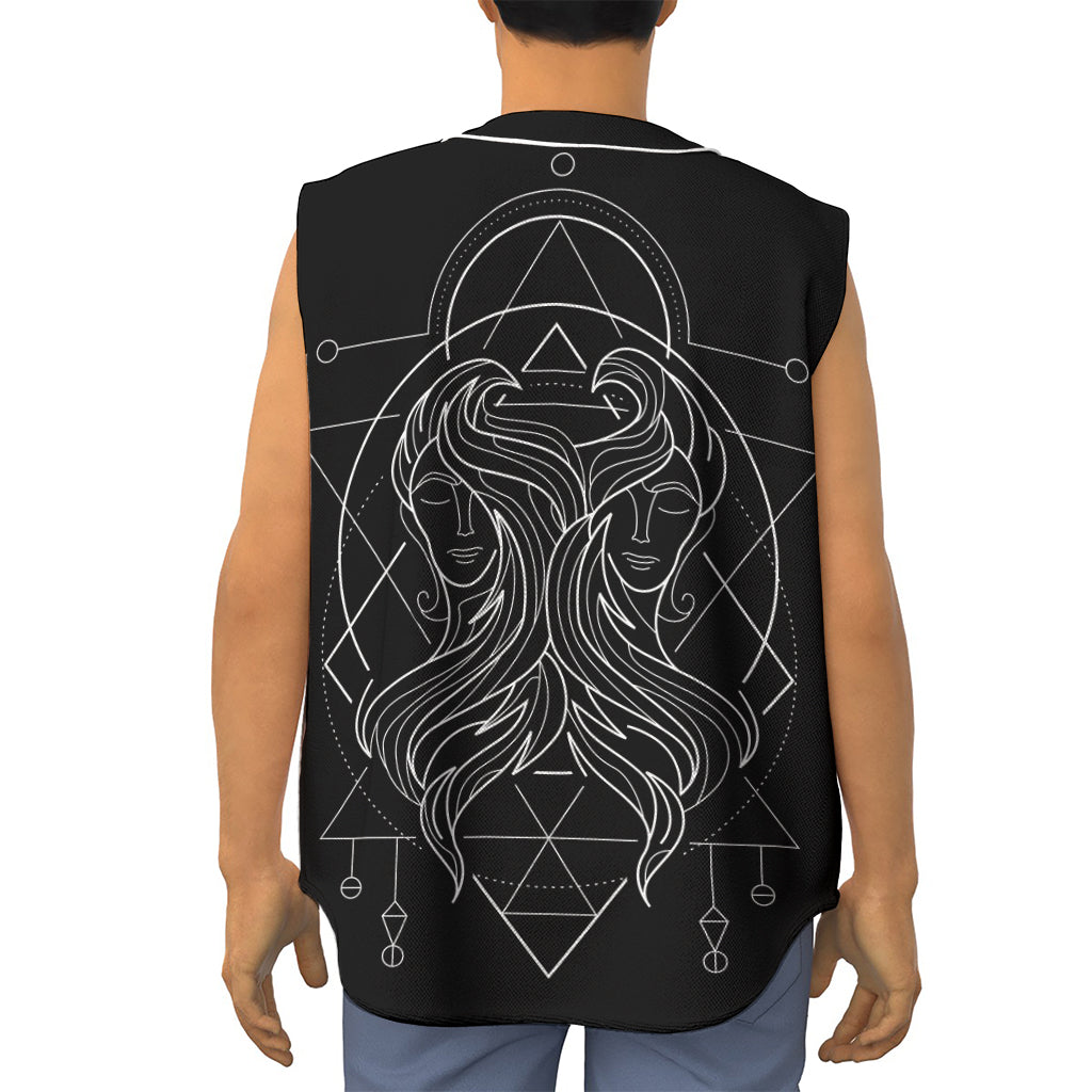 Black And White Gemini Sign Print Sleeveless Baseball Jersey