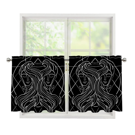 Black And White Gemini Sign Print Tier Curtains