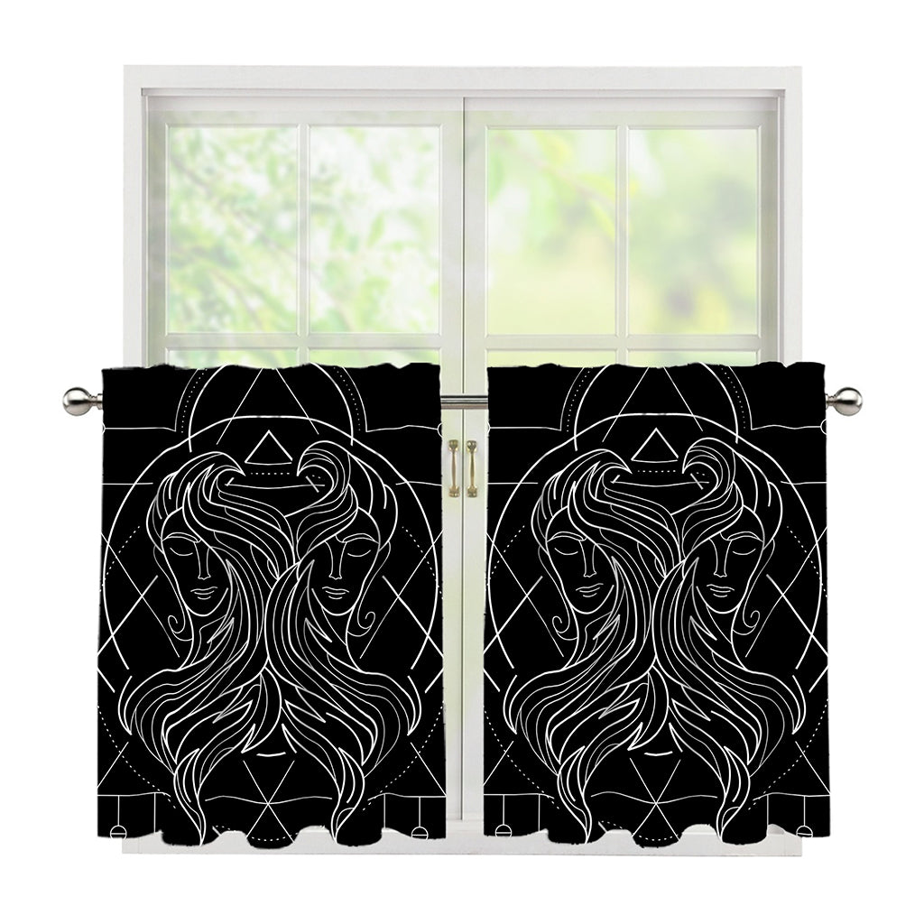 Black And White Gemini Sign Print Tier Curtains