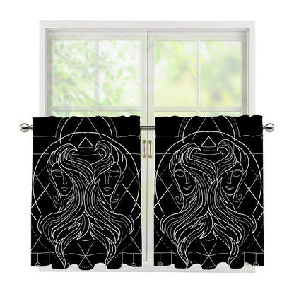 Black And White Gemini Sign Print Tier Curtains