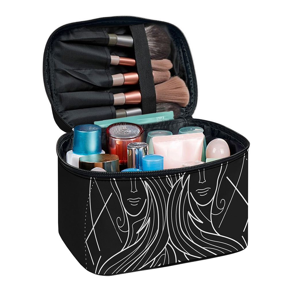 Black And White Gemini Sign Print Travel Makeup Bag