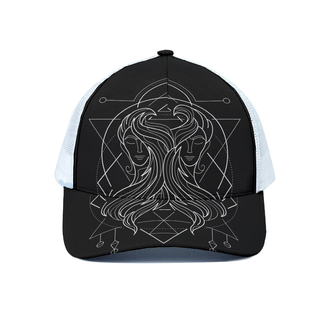 Black And White Gemini Sign Print White Mesh Trucker Cap