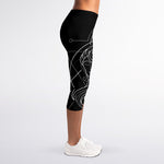 Black And White Gemini Sign Print Women's Capri Leggings