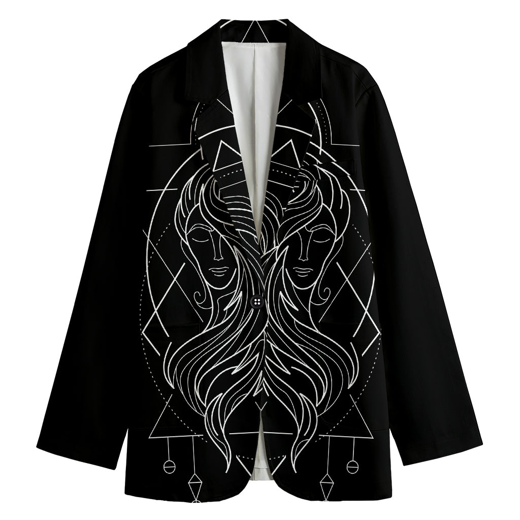 Black And White Gemini Sign Print Women's Cotton Blazer