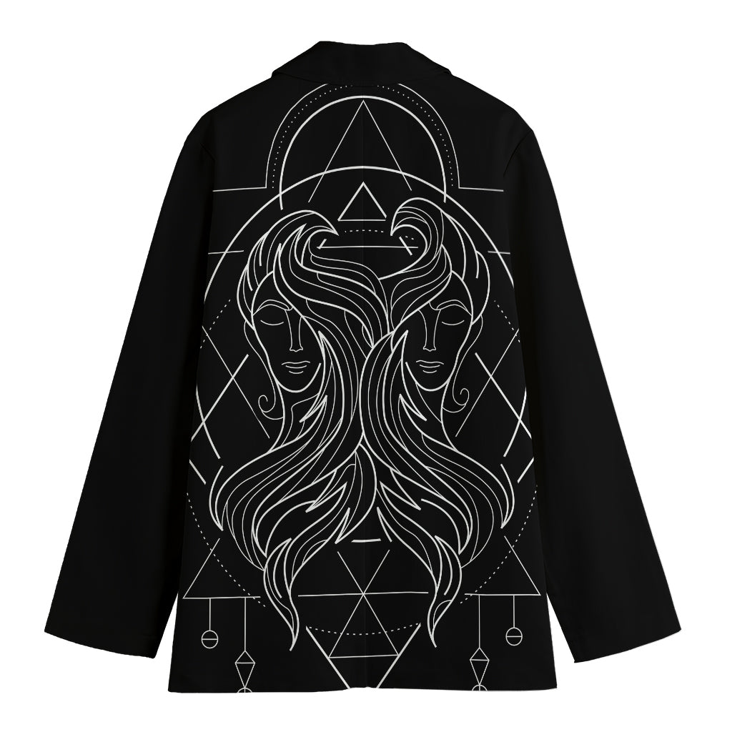 Black And White Gemini Sign Print Women's Cotton Blazer