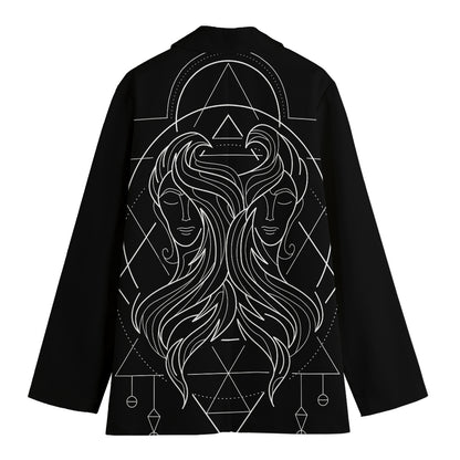 Black And White Gemini Sign Print Women's Cotton Blazer