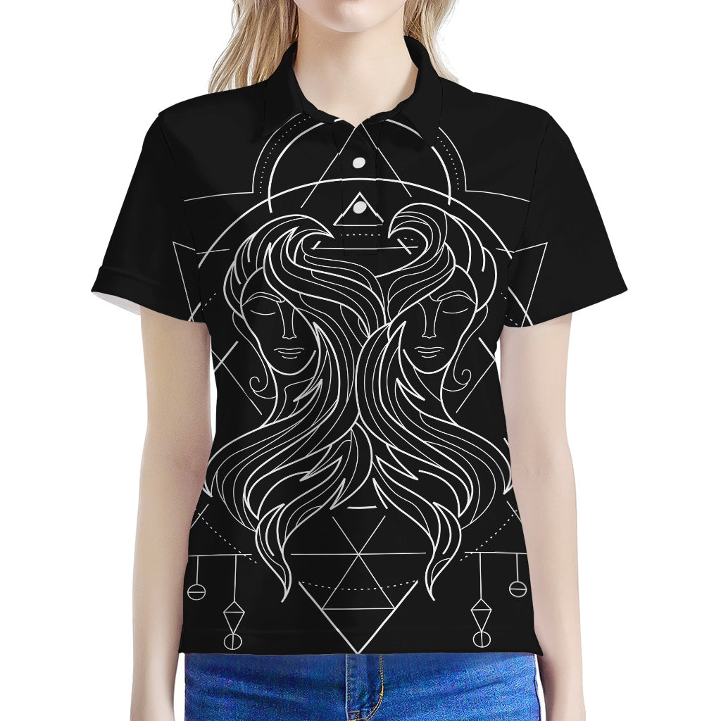 Black And White Gemini Sign Print Women's Polo Shirt