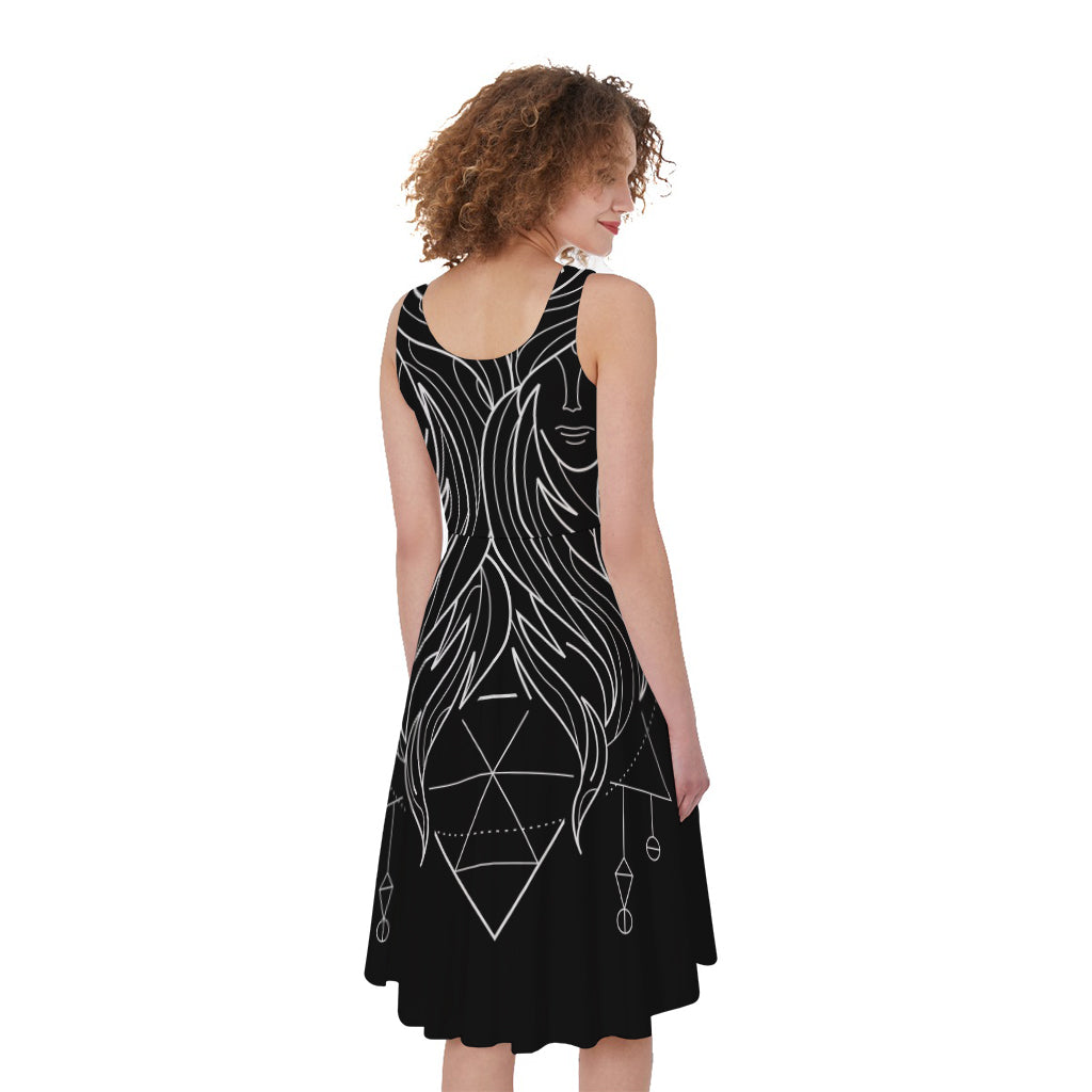 Black And White Gemini Sign Print Women's Sleeveless Dress