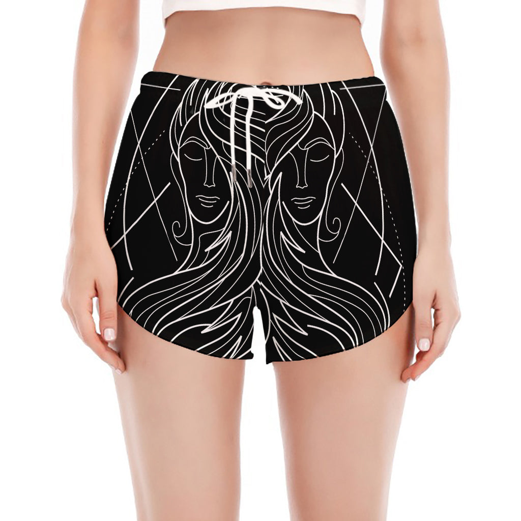 Black And White Gemini Sign Print Women's Split Running Shorts