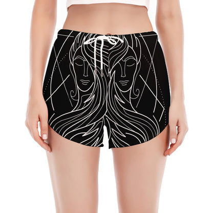 Black And White Gemini Sign Print Women's Split Running Shorts