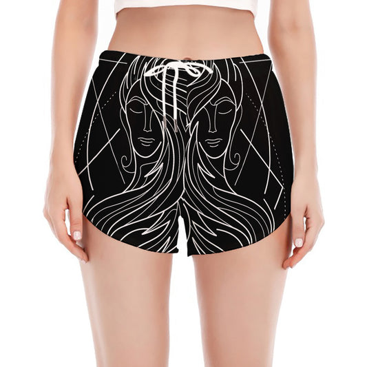 Black And White Gemini Sign Print Women's Split Running Shorts