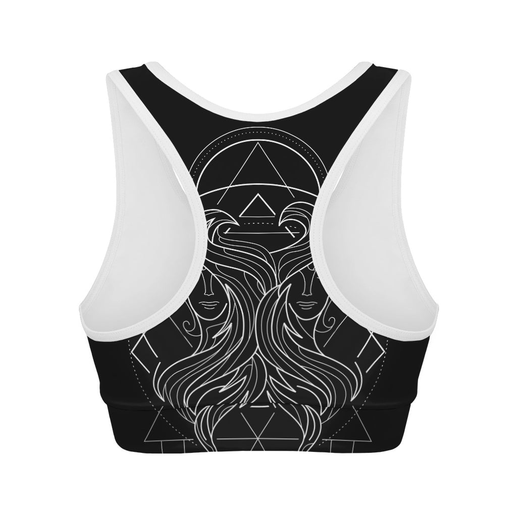 Black And White Gemini Sign Print Women's Sports Bra