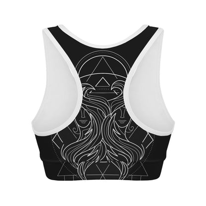 Black And White Gemini Sign Print Women's Sports Bra