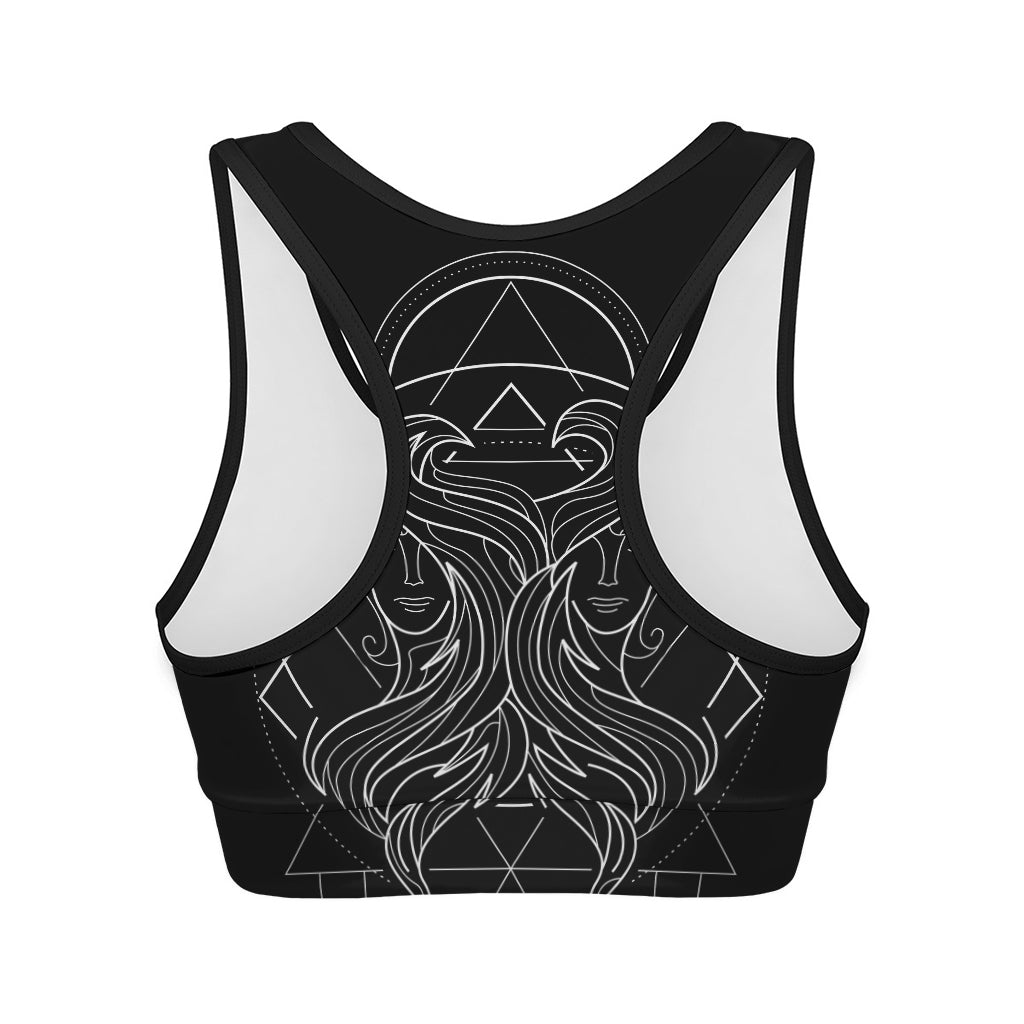 Black And White Gemini Sign Print Women's Sports Bra