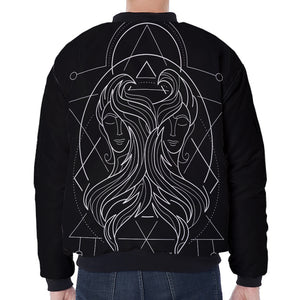 Black And White Gemini Sign Print Zip Sleeve Bomber Jacket