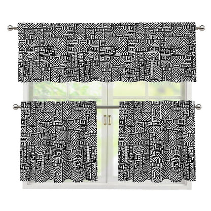 Black And White Geometric African Print 3 Piece Kitchen Curtains