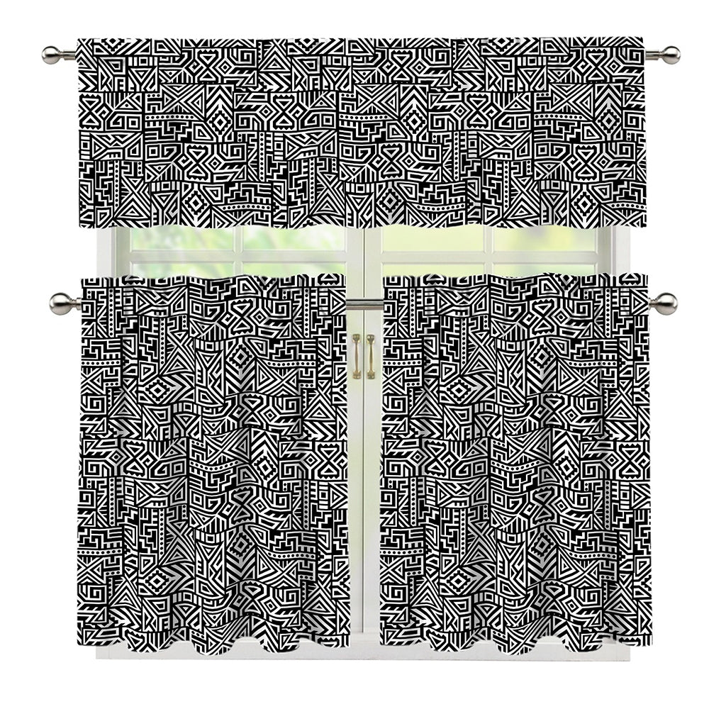 Black And White Geometric African Print 3 Piece Kitchen Curtains