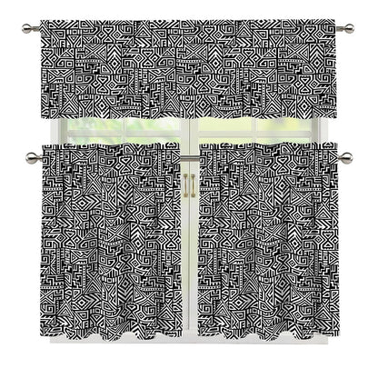 Black And White Geometric African Print 3 Piece Kitchen Curtains