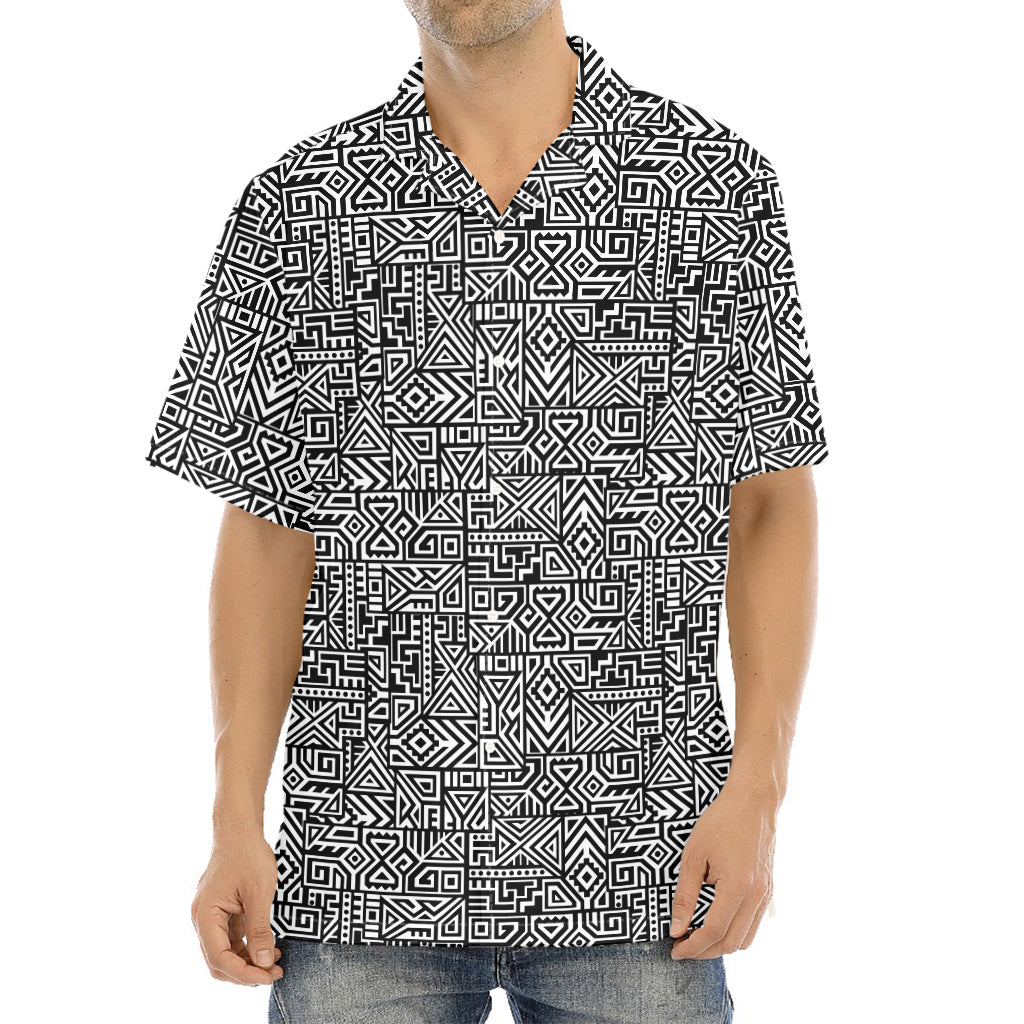 Black And White Geometric African Print Aloha Shirt