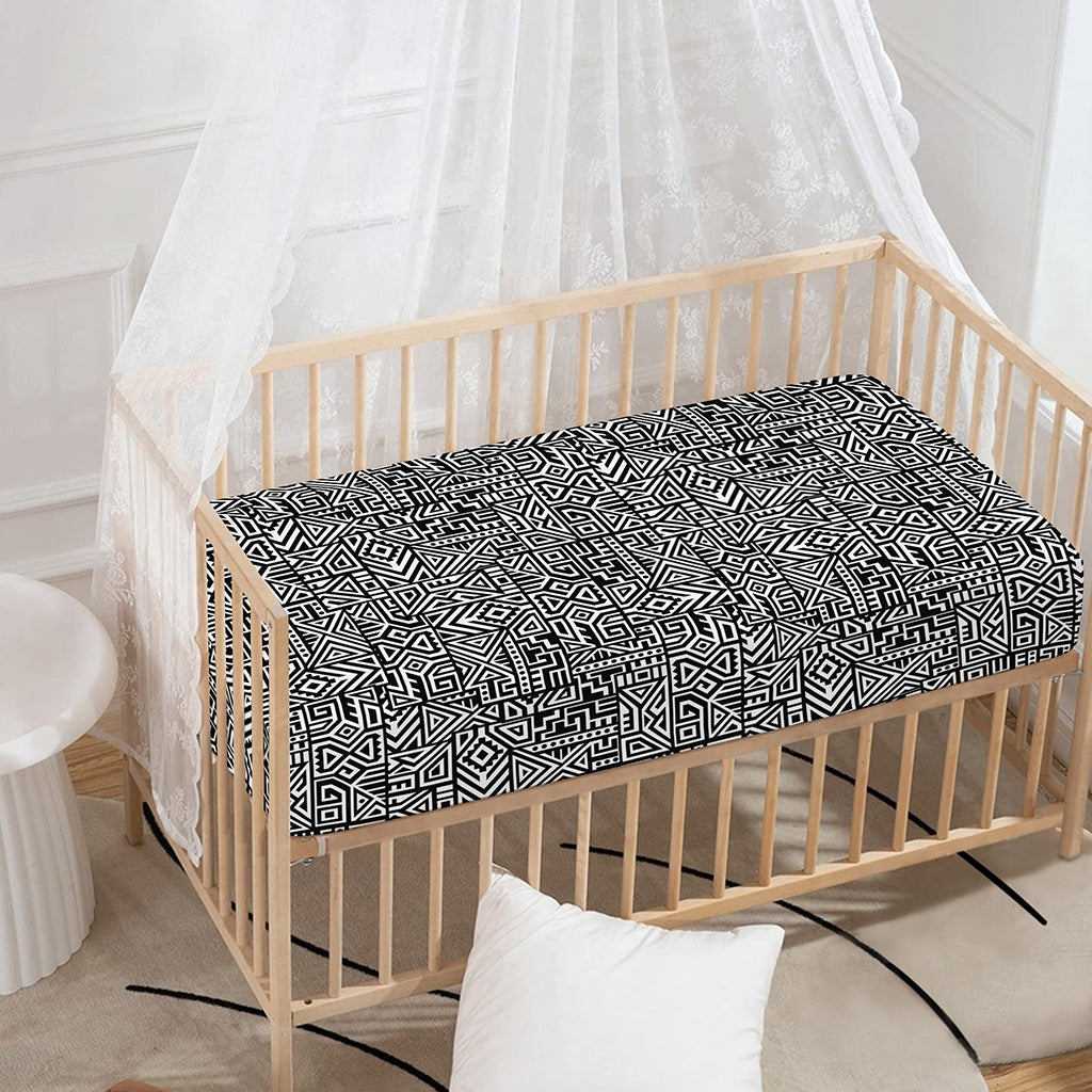 Black And White Geometric African Print Baby Crib Sheet
