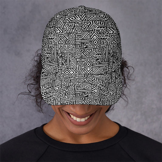 Black And White Geometric African Print Baseball Cap